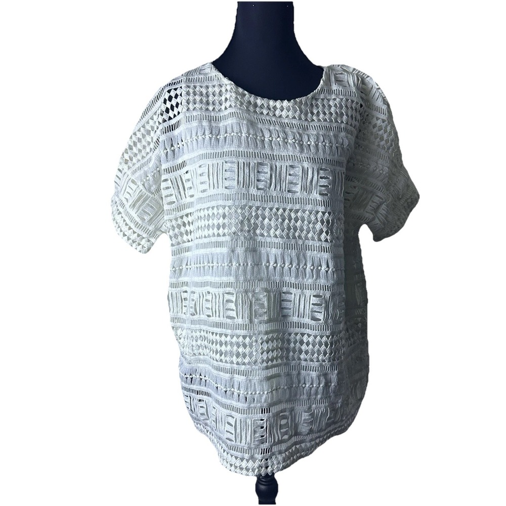 Vince Womens Medium White Eyelet Lace Boho Cottagecore Romantic Festival Blouse‎